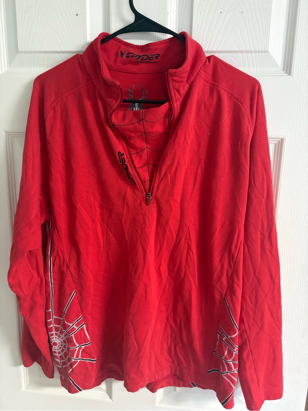 Spyder Red Half-Zip Pullover with White Spider Web Accents